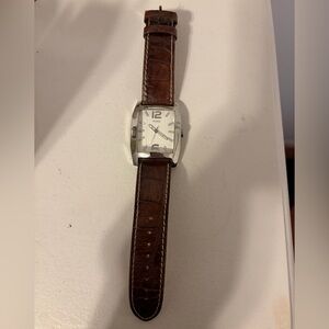 GUESS Silver Dial Brown Leather Strap Watch
